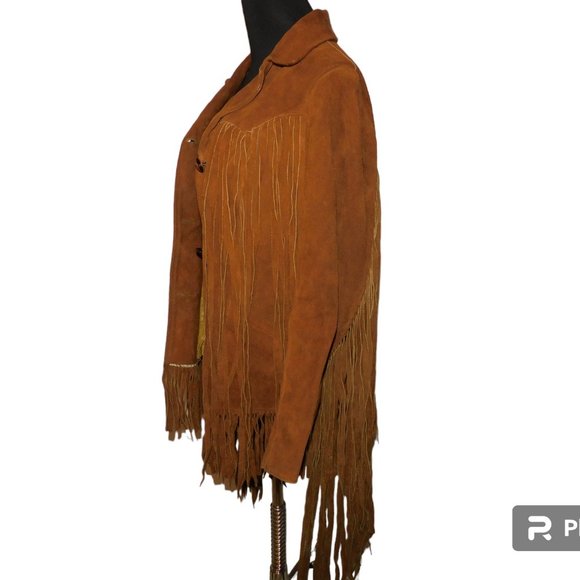 Suede Leather Fringe Vintage Coat 24" Fringe! Boho Hippie Rancher Western Jacket - Picture 8 of 15